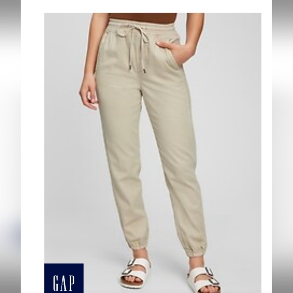 GAP Washwell Joggers Ribbed Pull On Style Pockets Beige Tan L